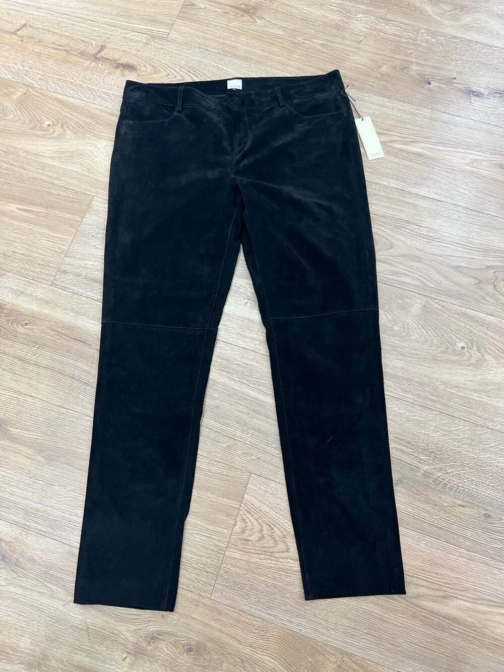Ecru Women's Black 100% Suede Leather Lined Straight Leg Pants Size 10 NWT